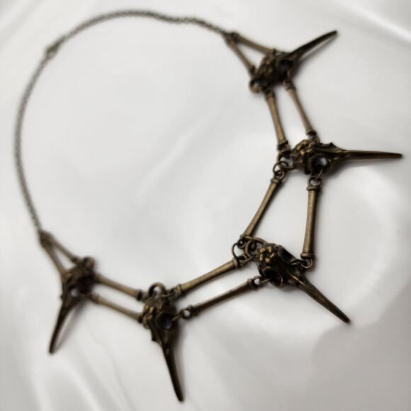 Brass Bird Skull Spike Necklace - Picture 3 of 9